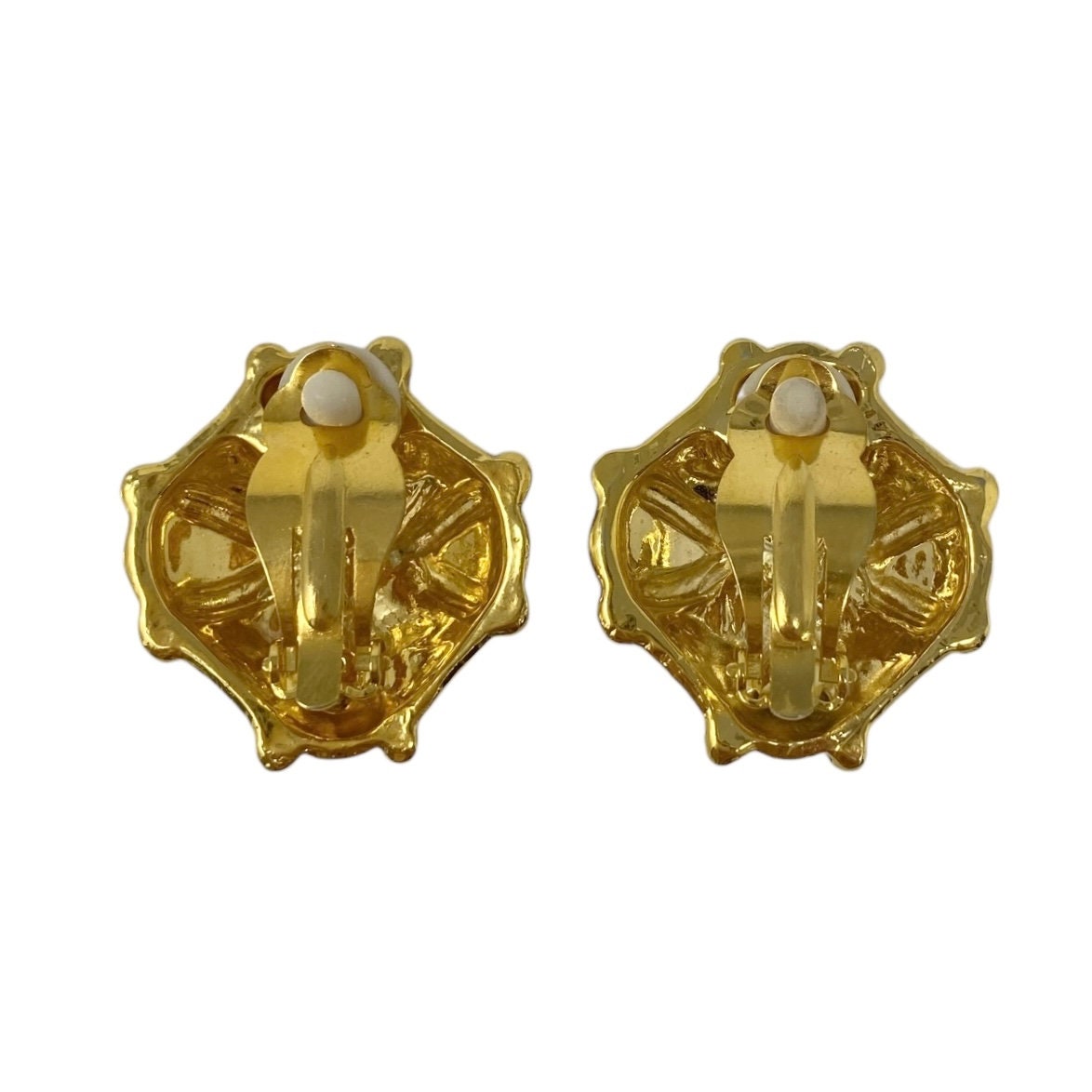 Boucles D'oreilles Vintage Clips Années 80 - Flacons En Métal Doré - Occasion