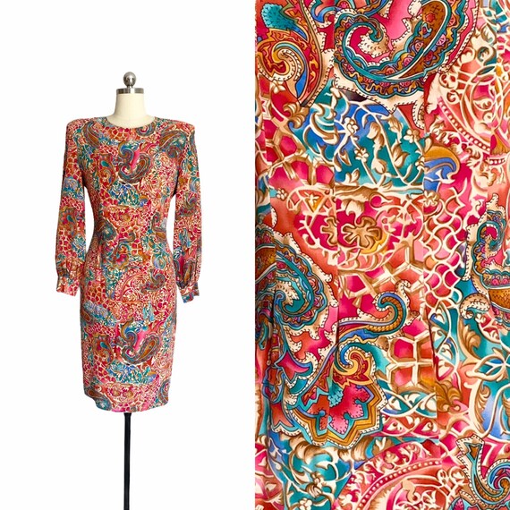 Vintage 1980s Liz Claiborne Silk Colorful Print L… - image 1