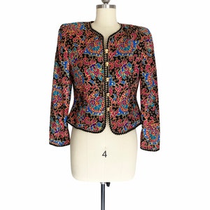 Vintage Blazer, 1980s Maggy London Colorful Silk Print Jacket, Size Small, Vintage Clothing image 2