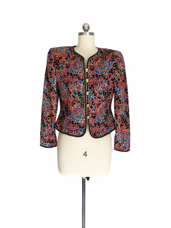 Vintage Blazer, 1980s Maggy London Colorful Silk … - image 2