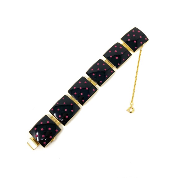 Vintage Retro 1980s Polka Dot Bracelet, Black & P… - image 3