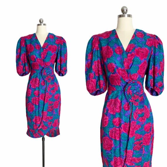 Vintage 1980s Adrianna Papell Pink, Purple & Teal