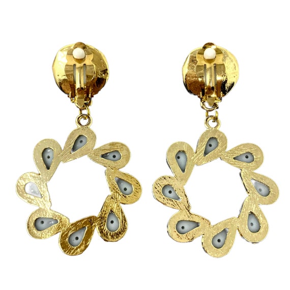 Boucles D'oreilles Clips Vintage Années 80 - Doré, Strass Et Cabochon Bombé - État Bon