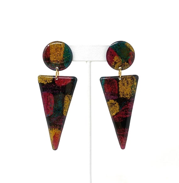Vintage Colorful Glitter Statement Earrings, Brigh