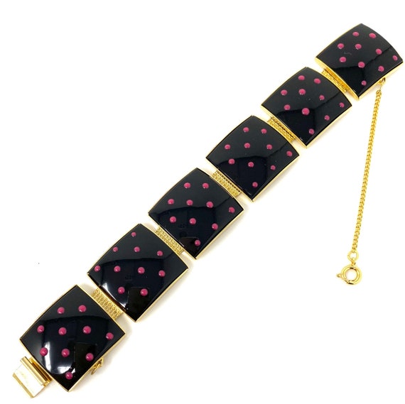 Vintage Retro 1980s Polka Dot Bracelet, Black & P… - image 1