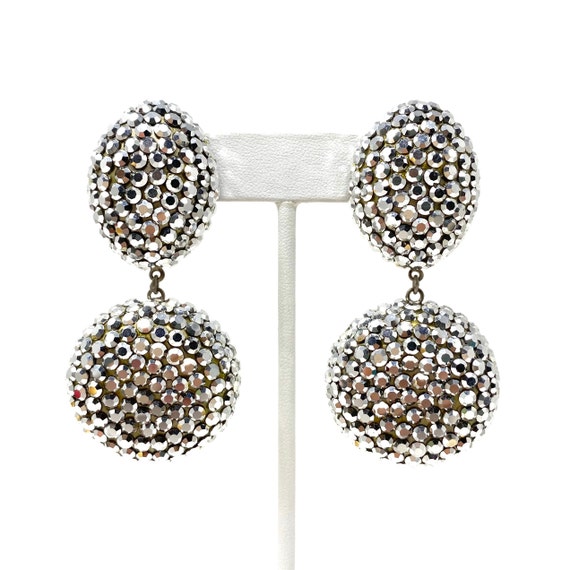 Vintage Clip Earrings, Silver Crystal Dangle Clip