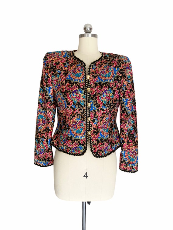Vintage Blazer, 1980s Maggy London Colorful Silk … - image 4