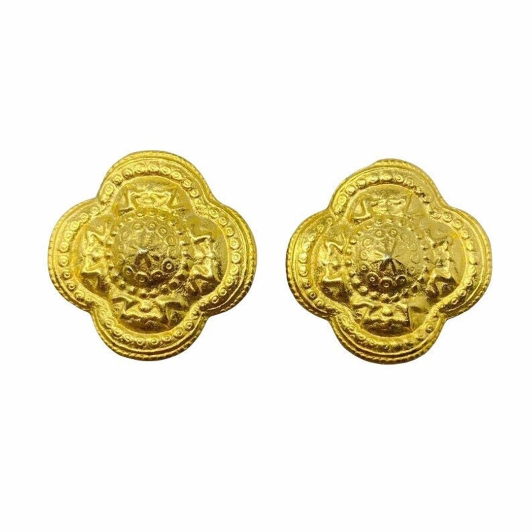 Boucles D'oreilles Clips Vintage Années 70-80 - Style Baroque En Bois Doré - Statement Théâtral