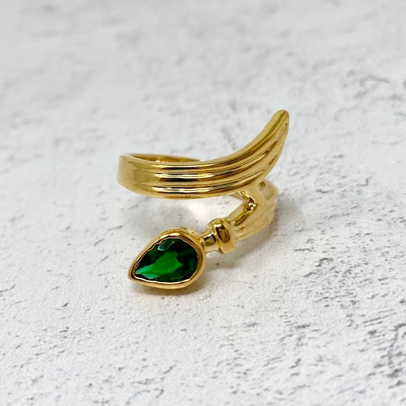 Vintage 1990s Green Cubic Zirconia Gold Plated Sw… - image 1