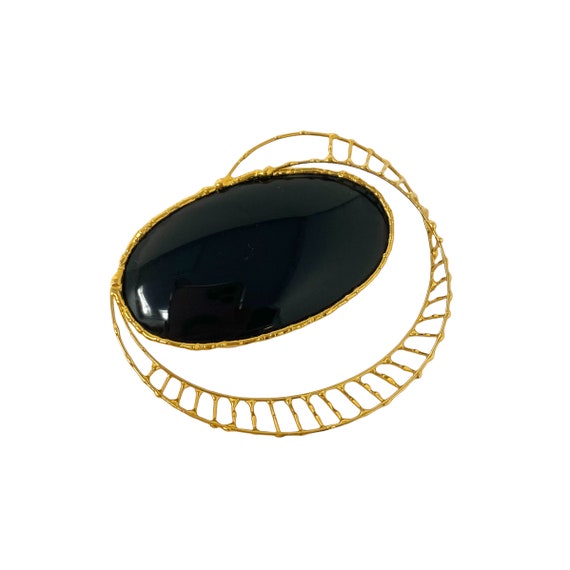 Vintage 1990s Black Obsidian & Gold Modernist Sta… - image 2