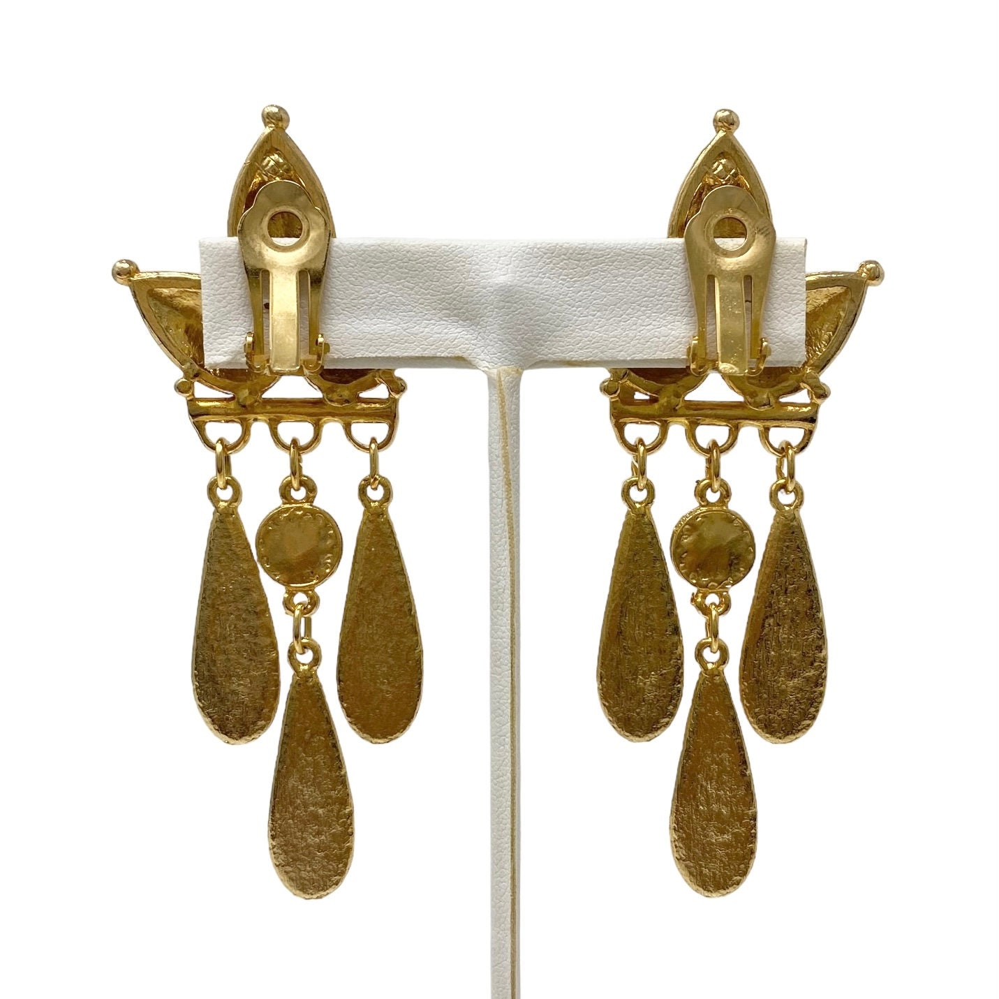 Boucles D'oreilles Vintage Clips Dorées Et Rouges - Très Bon état, Sans Marque