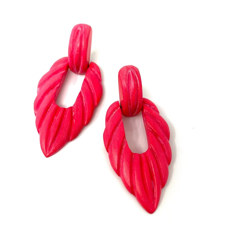 Vintage Clip Earrings, Pink Wood Clip On Earrings, 1980s New Old Stock Clip Ons image 3