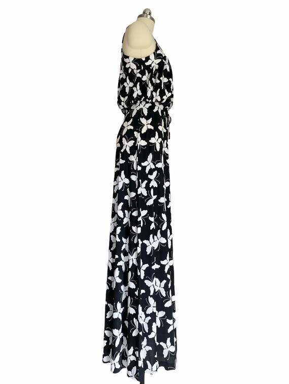 Vintage Butterfly Dress, 1970s Black & White Butterflies Jersey Maxi Dress, Size Small / Medium, Deadstock 70s Clothing