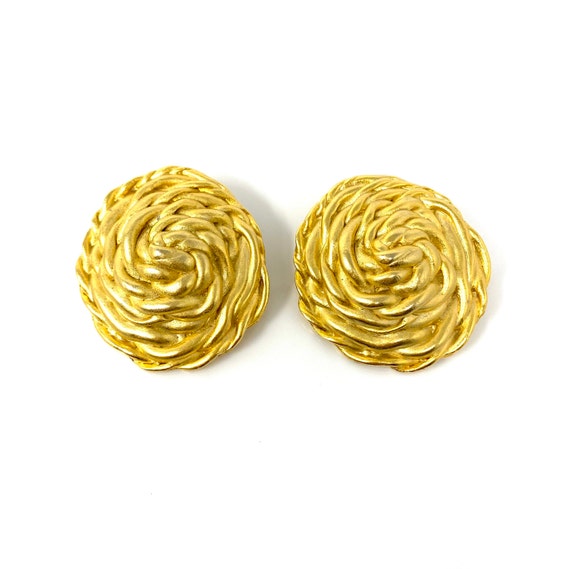 Vintage Clip Earrings, Matte Gold Rope Design Clip
