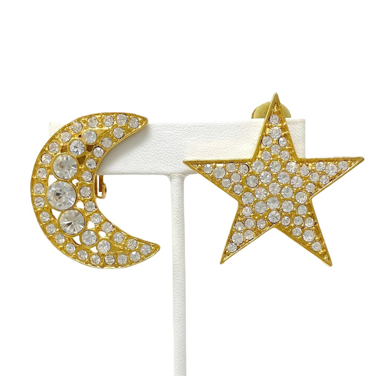 Vintage 1980s Rhinestone Star Moon Clip on Earrings - Etsy