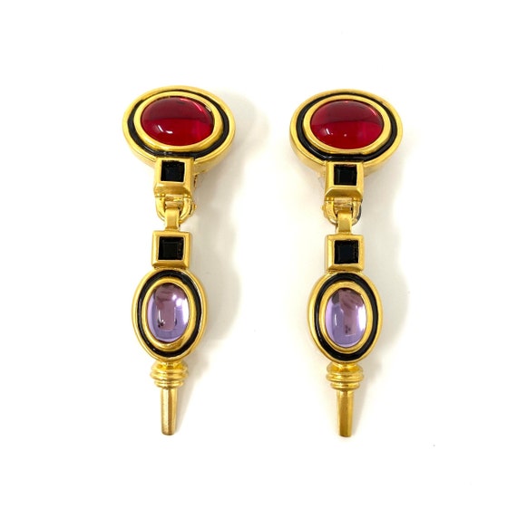 Vintage Clip Earrings, Art Deco Revival Cabochon G