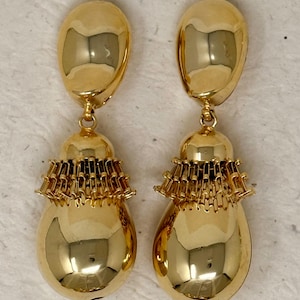 Vintage 1990s MASSIVE Vintage Gold-Ton glänzende Statement Ohrclips Ohrringe New Old Stock