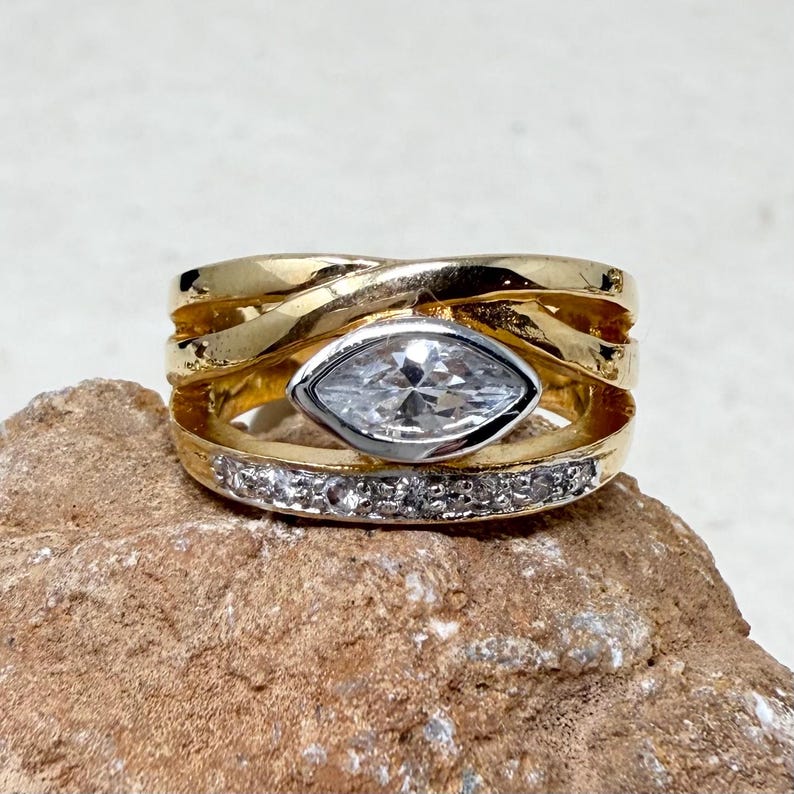 Vintage 1990s 14 KT Gold Electroplate Cubic Zirconia Ring - Etsy