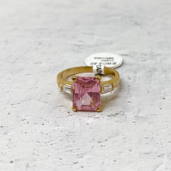 Vintage 1980s/1990 Emerald Cut Pink & Clear Cubic… - image 1