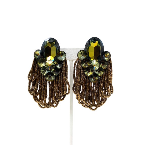 Vintage Clip Earrings, Green Watermelon Crystals &