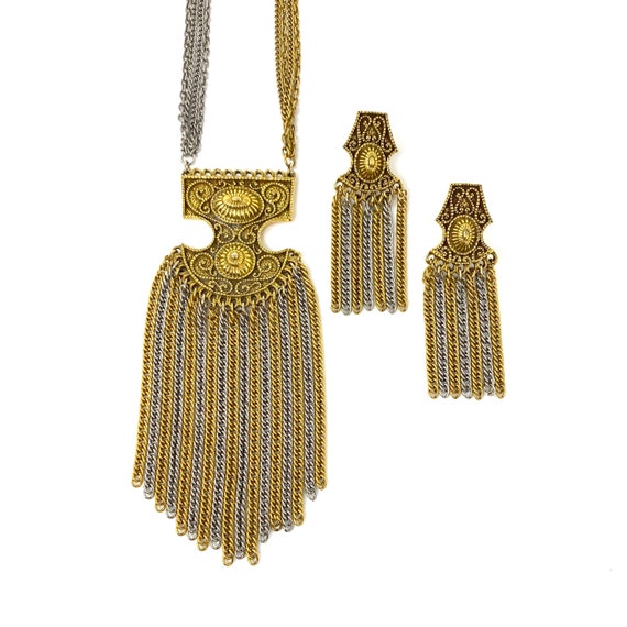 Vintage Necklace & Clip Earrings, Jewelry Set, Etr