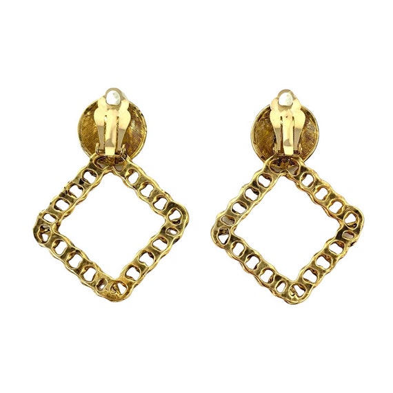 Vintage Gold Clip Earrings, Large Dangle Chain St… - image 3