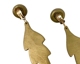 Boucles D'Oreilles Clips Rétro En Bois Orange - Occasion Parfait État - Sans Marque