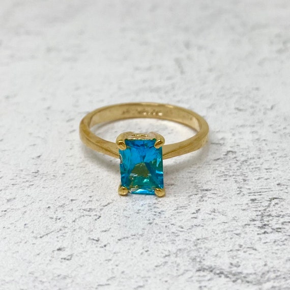 Vintage 1990s Aqua Blue Cubic Zirconia Gold Plate… - image 1