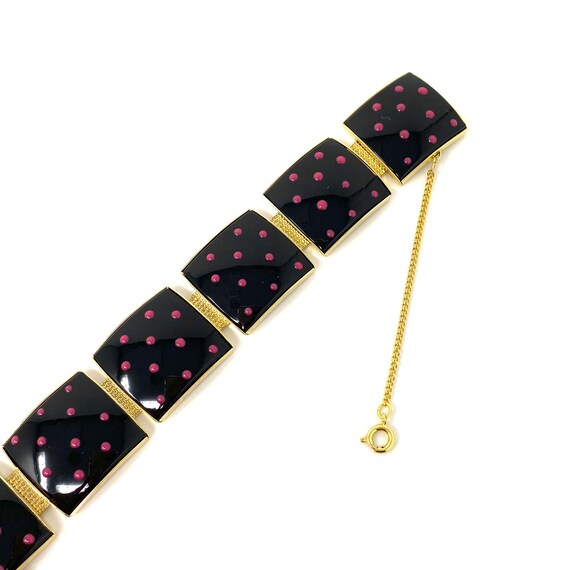 Vintage Retro 1980s Polka Dot Bracelet, Black & P… - image 5