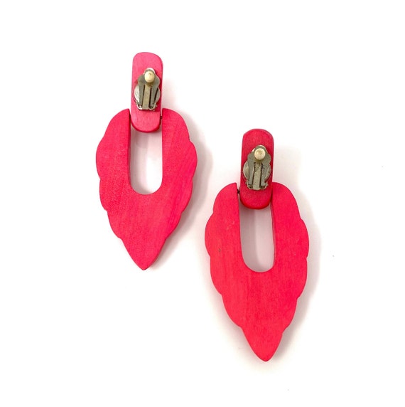 Vintage Clip Earrings, Pink Wood Clip On Earrings… - image 5