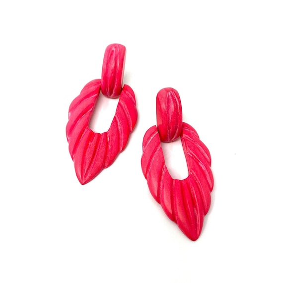 Vintage Clip Earrings, Pink Wood Clip On Earrings… - image 1