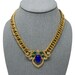 Collier Rétro Pendentif Triangle Bleu-Vert Cabochon - Longueur Réglable 17.5-20" - Ton Argenté - Occasion