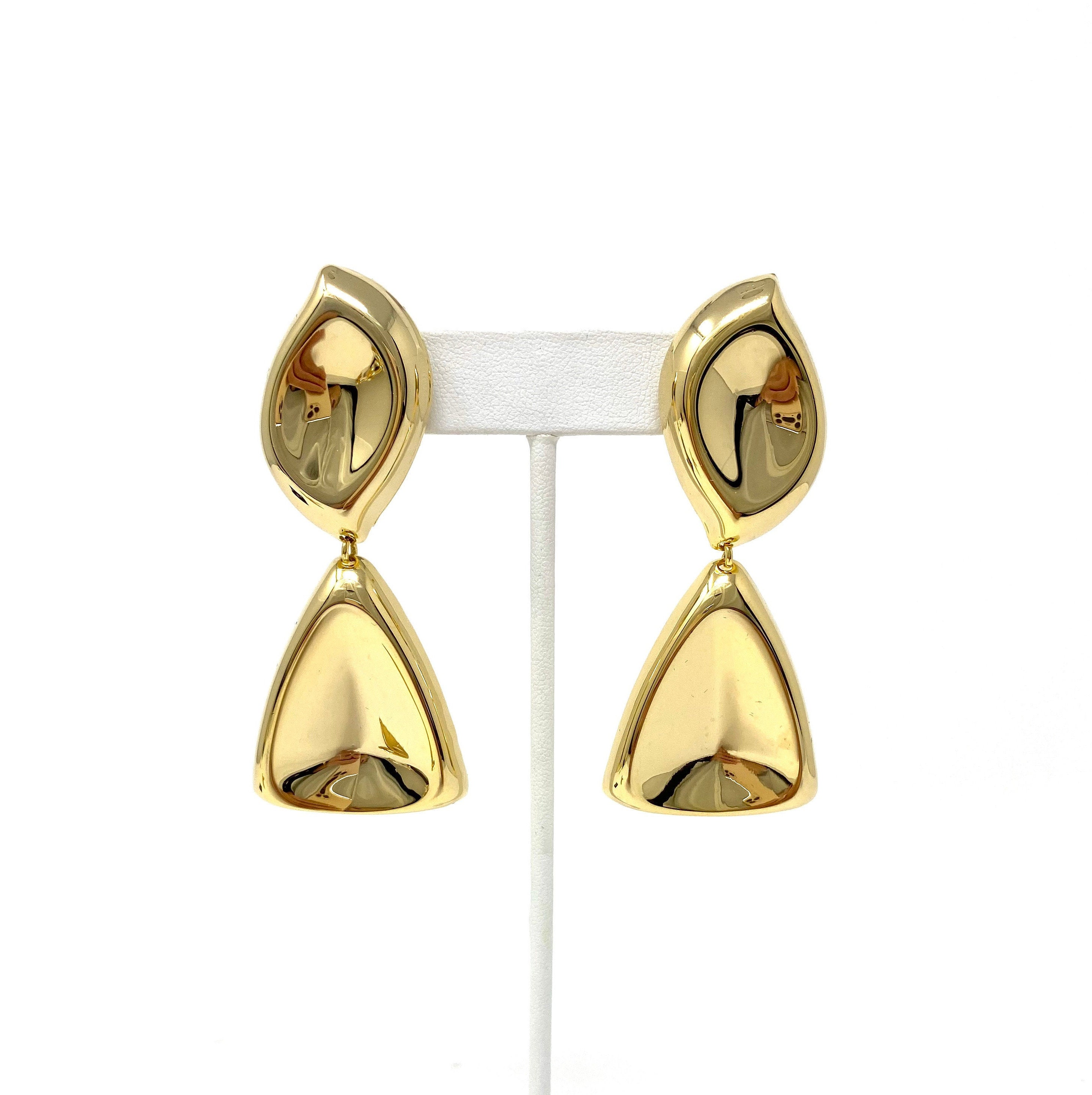 ■VINTAGE HOLLYWOOD■ Color Clip Earrings VH239OEA006B Vintage Clip Earrings, Gold Dangle Clip on Earrings, Large