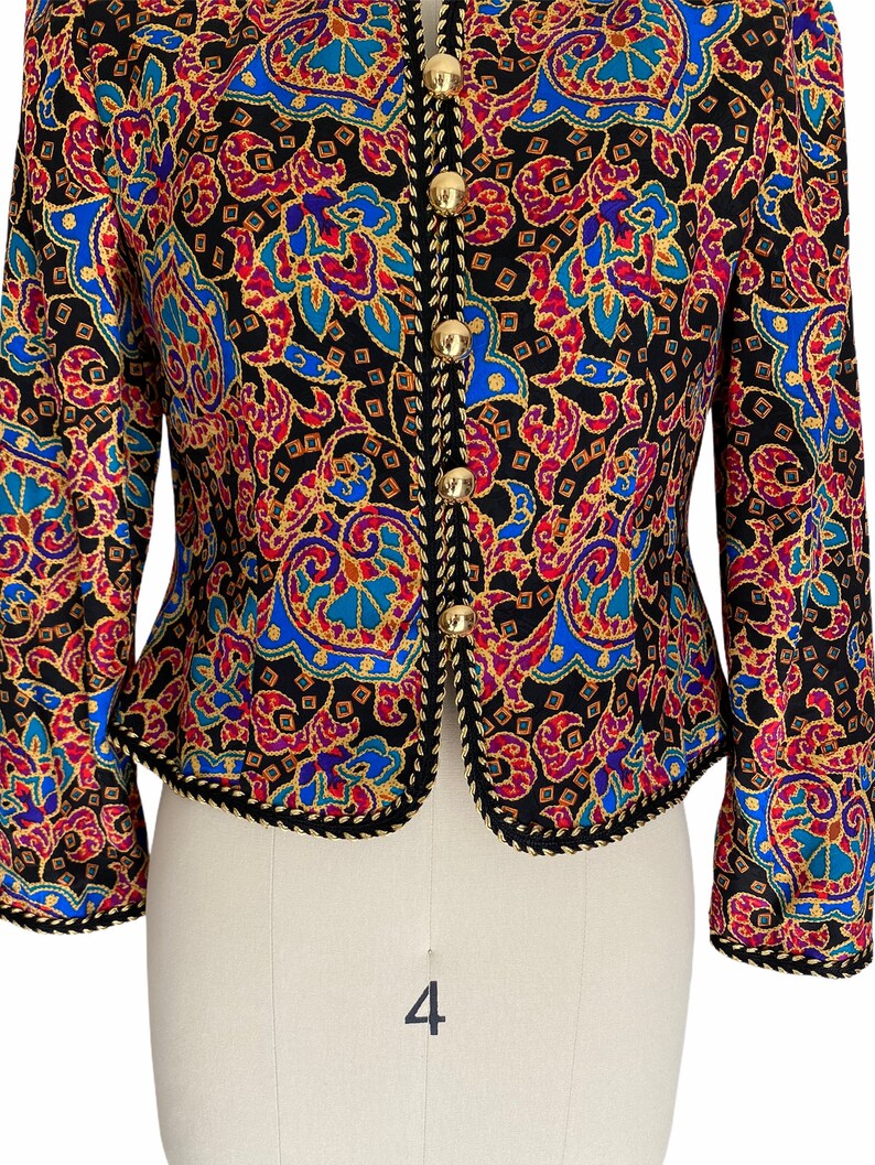 Vintage Blazer, 1980s Maggy London Colorful Silk Print Jacket, Size Small, Vintage Clothing image 3