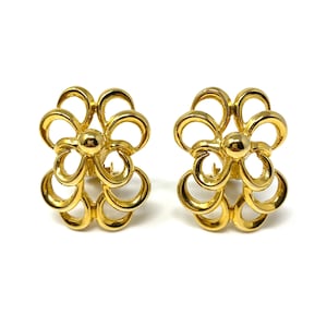 Vintage 1980s Shiny Gold Tone Ornate Clip On Earrings