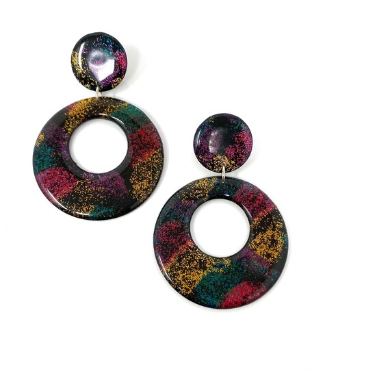 Vintage Colorful Glitter Statement Earrings, Bold… - image 3