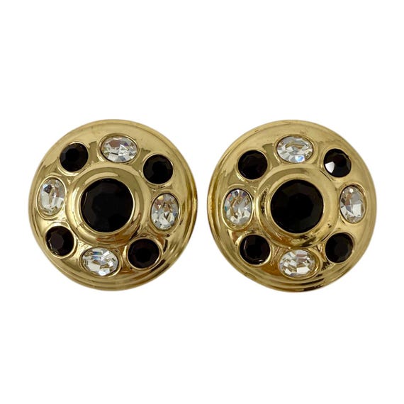 Boucles D'oreilles Clips Vintage Années 80 - Demi-anneau Or Avec Cristaux - Référence 366