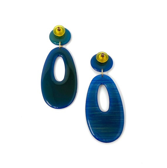 Boucles D'oreilles Vintage En Plastique Bleu - Ancien Stock D'usine Des Années 80 - Neuf Sans Emballage