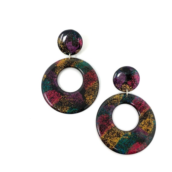 Vintage Colorful Glitter Statement Earrings, Bold… - image 4