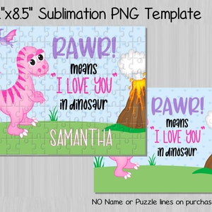 Valentine's Dinosaur Sublimation Puzzle Design PNG ONLY (P14)