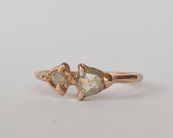 Rough and refined diamond ring, 14k rose gold