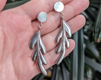 Leaf earrings, sterling silver