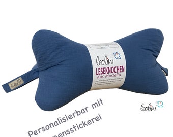 Muslin reading bones | Reading pillow | Personalizable with name | Neck pillow | Jeans blue
