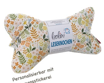 Leseknochen | Lesekissen | Personalisierbar mit Namen | Ergonomisches Kissen | Nackenkissen | Blumenwiese