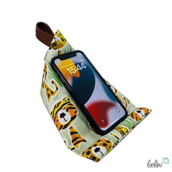 Sac de haricots pour téléphone portable | Coussin pour smartphone | Coussin de support TIGER pour smartphones et tablettes en sable de quartz et billes de polystyrène