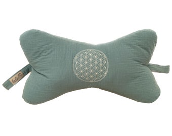 Reading bones flower of life embroidery made of muslin | Reading pillow | Neck pillow | DARK MINT