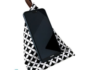Handysitzsack | Smartphonekissen | RETRO SCHWARZ Stützkissen für Smartphone und Tablet aus Quarzsand und Styroporkügelchen