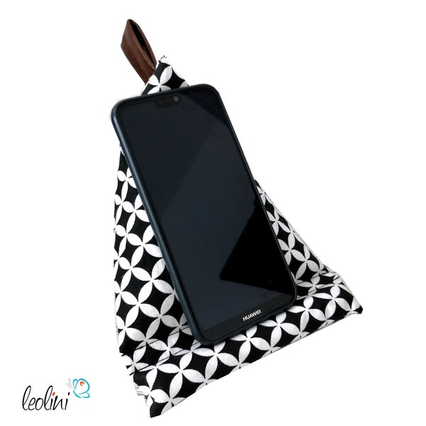 Sac de haricots pour téléphone portable | Coussin pour smartphone | RETRO NOIR Coussin de support pour smartphone et tablette en sable de quartz et billes de polystyrène