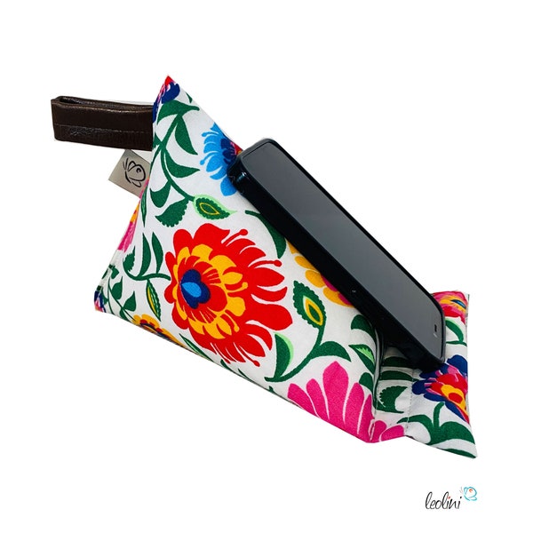 Sac de haricots pour téléphone portable | Coussin pour smartphone | Coussin de support FLEURS pour smartphones et tablettes en sable de quartz et billes de polystyrène