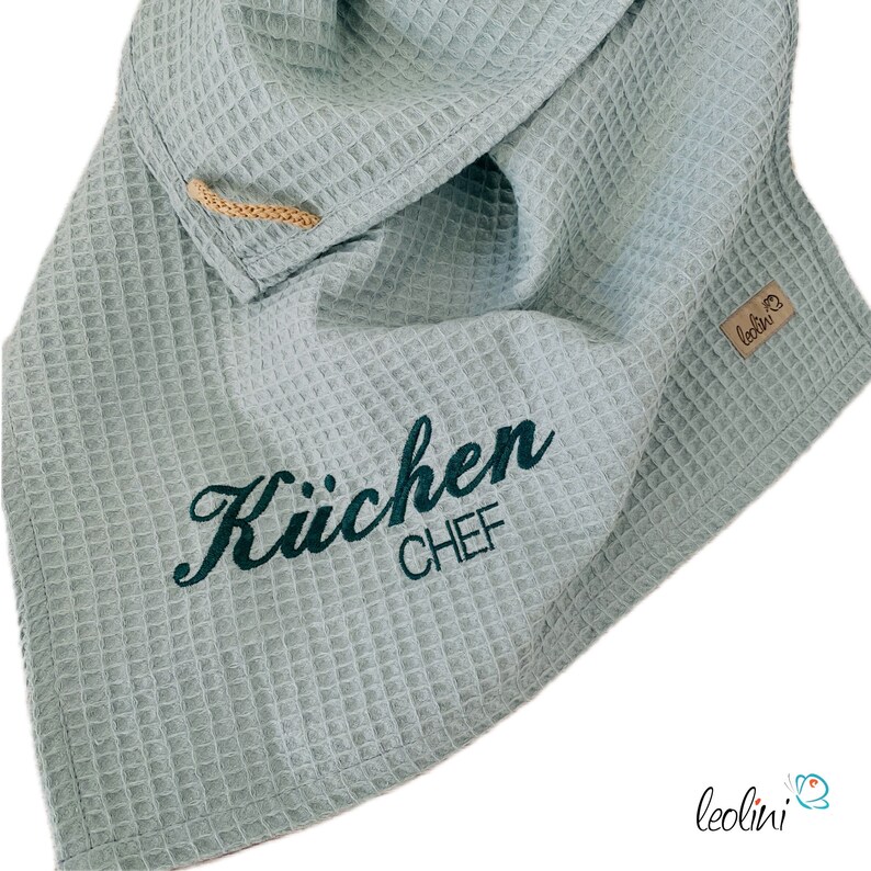 Tea towel with embroidery Waffle fabric kitchen towel KITCHEN CHEF Individually embroidered cloth made of waffle pique image 7